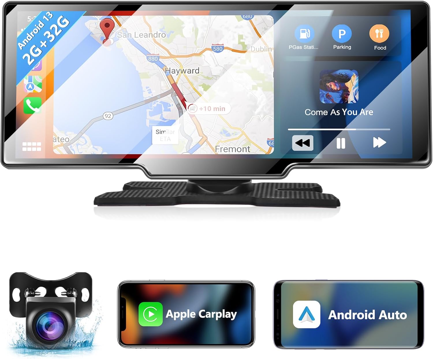 Stereo auto wireless, Apple Carplay și Android Auto, ecran tactil, 10,26 inch, monitor portabil 7-32V, cu Apple Airplay/asistent vocal/Bluetooth/transmițător FM/card AUX/TF