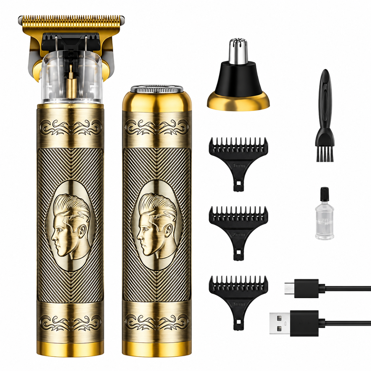 Rasoio Regolabarba e Tagliacapelli 3 in 1 Professionale – Ricaricabile USB, Impermeabile e con Lame in Acciaio Inox