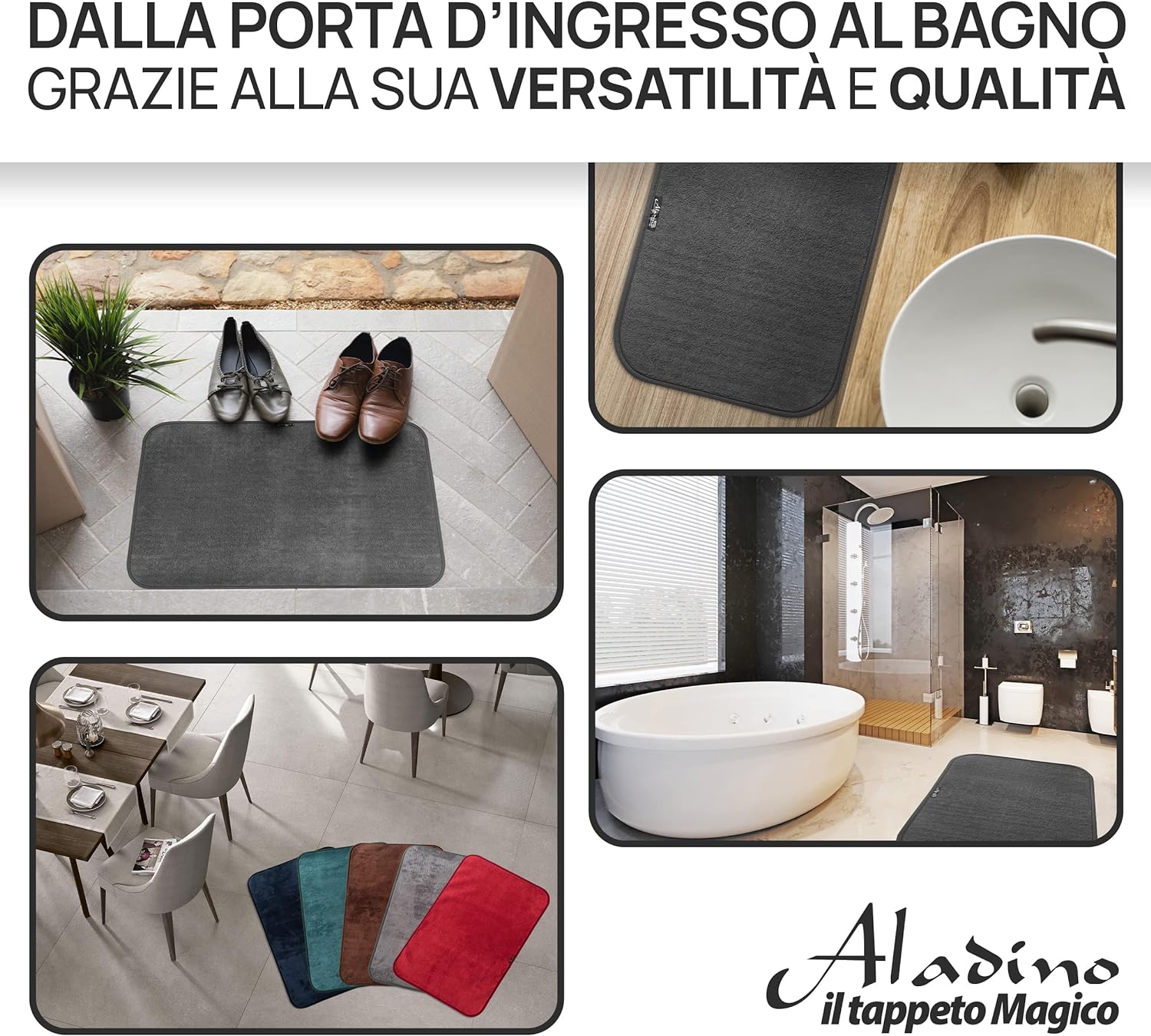 Magic Carpet® - Covorașul original pentru interior și exterior, antiderapant, lavabil la mașină, ultra-absorbant, covorașe de baie, covorașe de bucătărie, pentru casă - fabricat în Italia