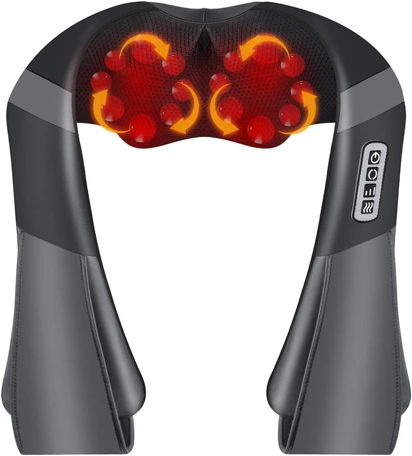 Aparat de masaj cervical pentru gât, umeri, spate, pentru casă, mașină și birou, cu încălzire cu infraroșu, masaj 3D cu 16 capete rotative