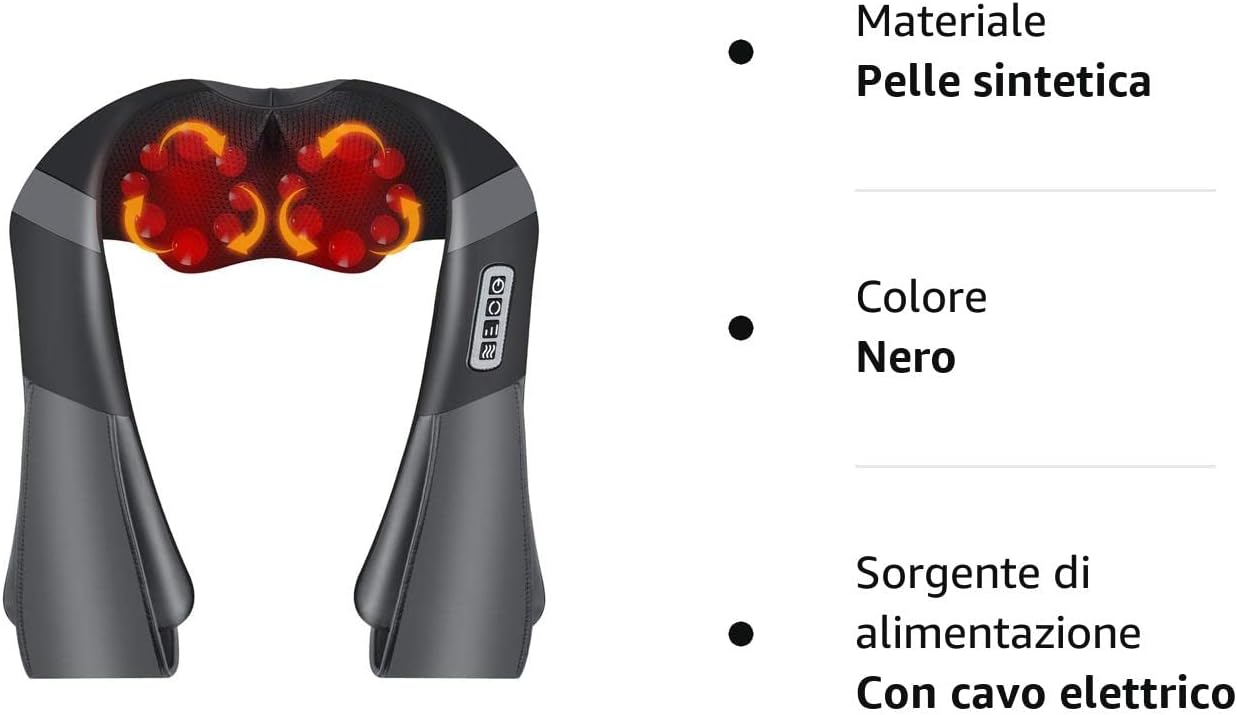 Aparat de masaj cervical pentru gât, umeri, spate, pentru casă, mașină și birou, cu încălzire cu infraroșu, masaj 3D cu 16 capete rotative