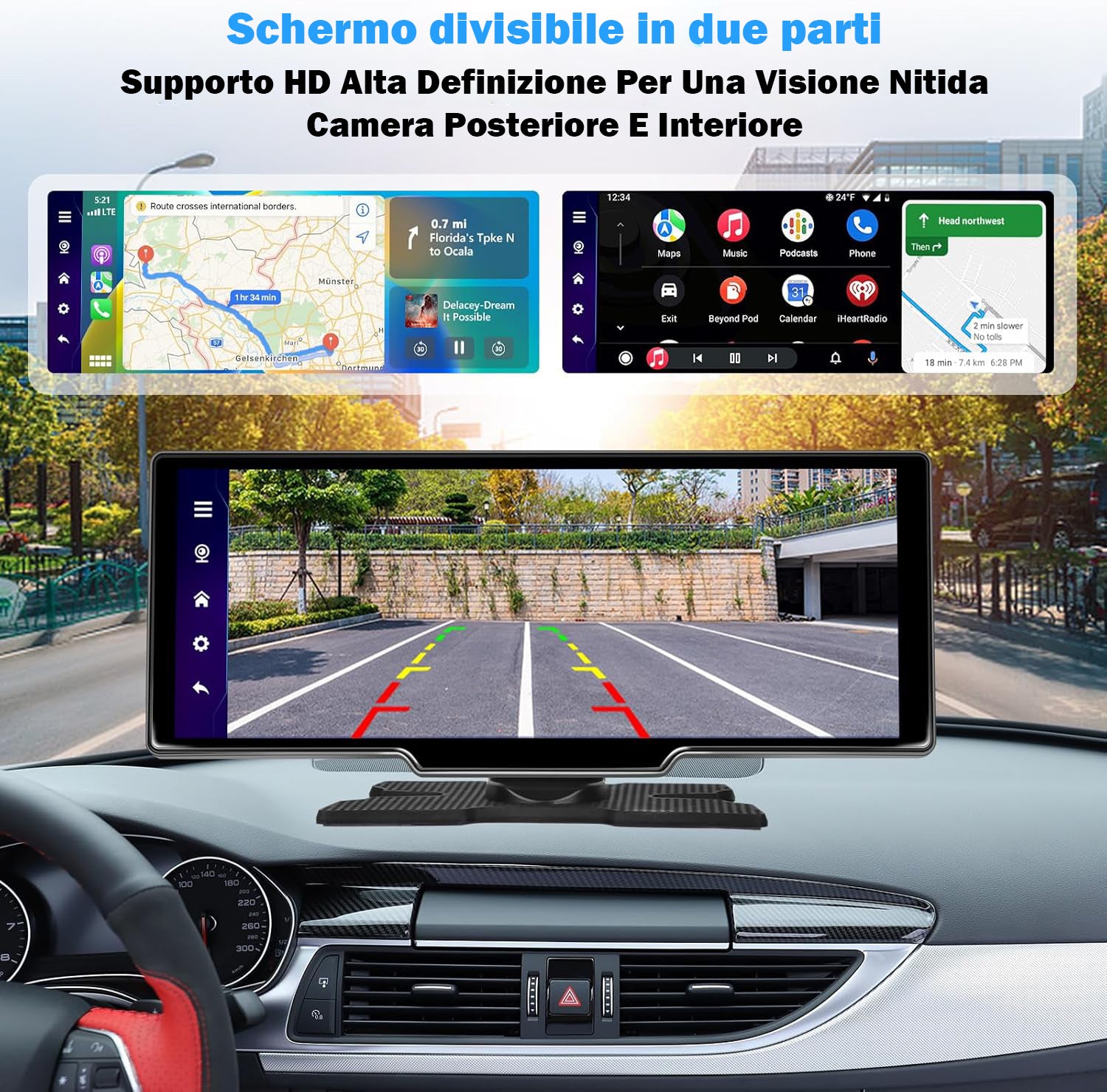Stereo auto wireless, Apple Carplay și Android Auto, ecran tactil, 10,26 inch, monitor portabil 7-32V, cu Apple Airplay/asistent vocal/Bluetooth/transmițător FM/card AUX/TF