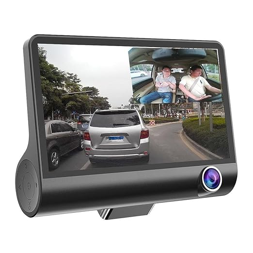 Dash Cam Auto 3 Canali Full HD 1080P – Telecamera Anteriore, Interna e Posteriore con Schermo 4" – Visione Notturna, Loop Recording, G-Sensor, Parking Mode, Visualizzazione Retromarcia