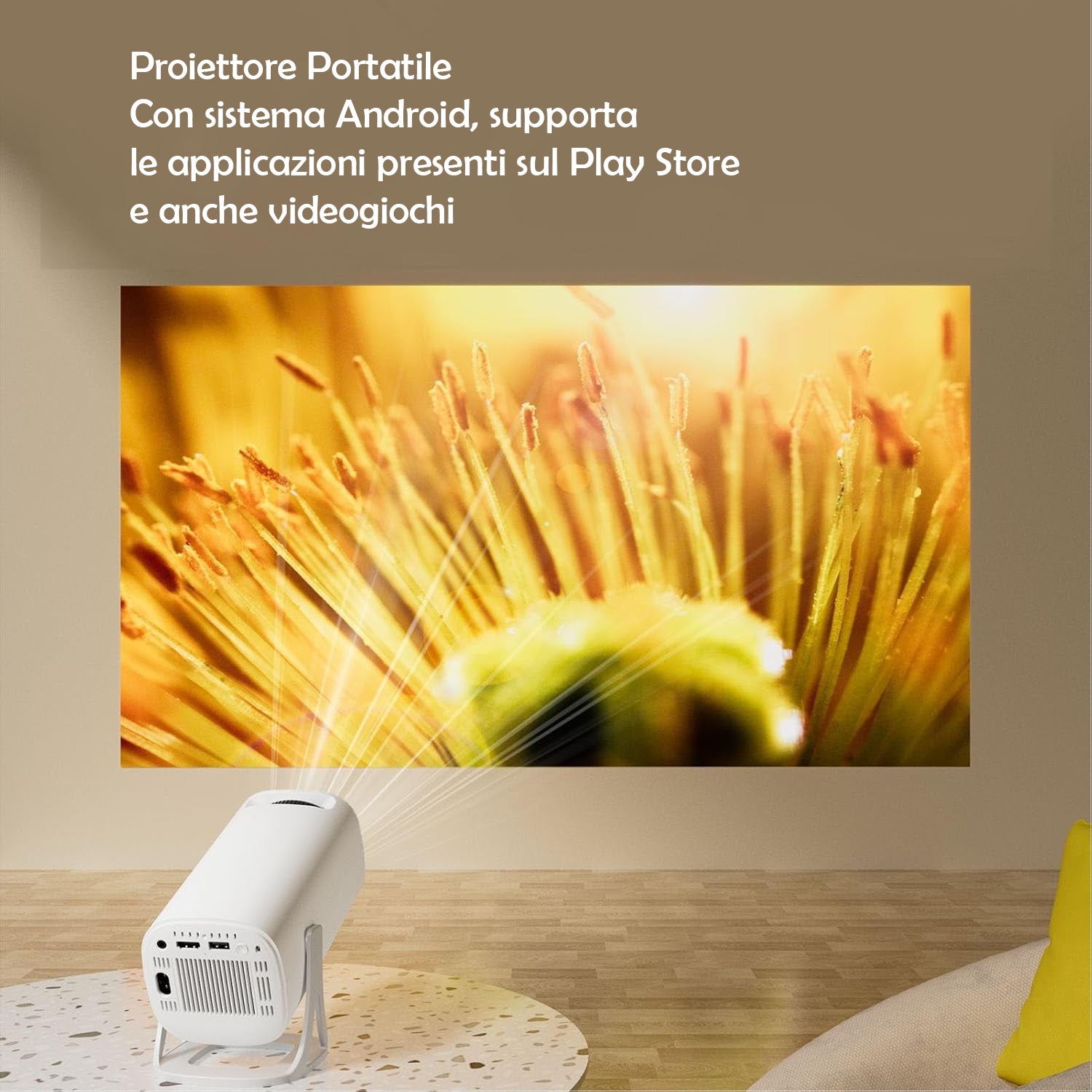 Mini proiector portabil, suport 1080P Full HD 60fps, corecție automată a distorsiunii trapezoidale, WiFi6 + Bluetooth 5.0, proiector exterior, sistem de operare Android 11.0 (șteche UE)