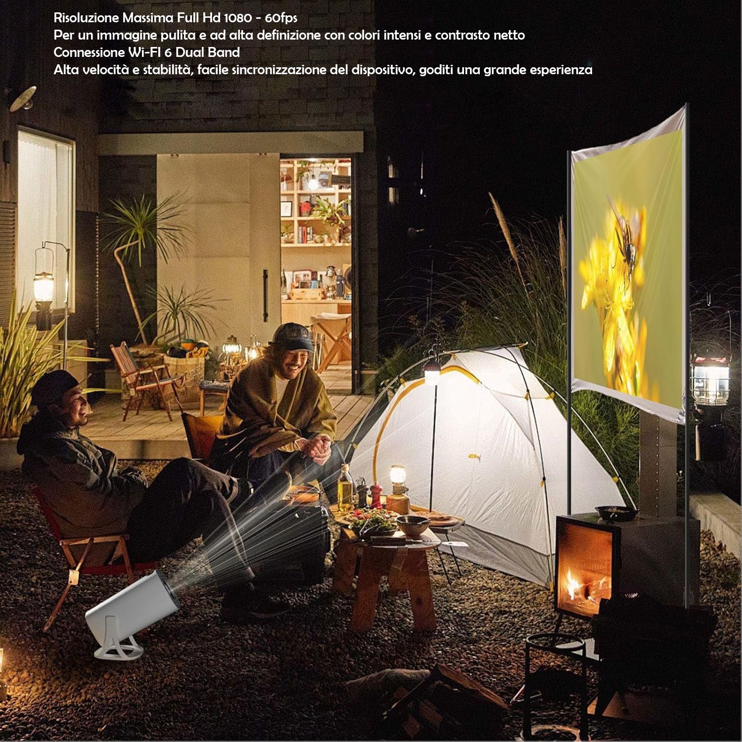 Mini proiector portabil, suport 1080P Full HD 60fps, corecție automată a distorsiunii trapezoidale, WiFi6 + Bluetooth 5.0, proiector exterior, sistem de operare Android 11.0 (șteche UE)