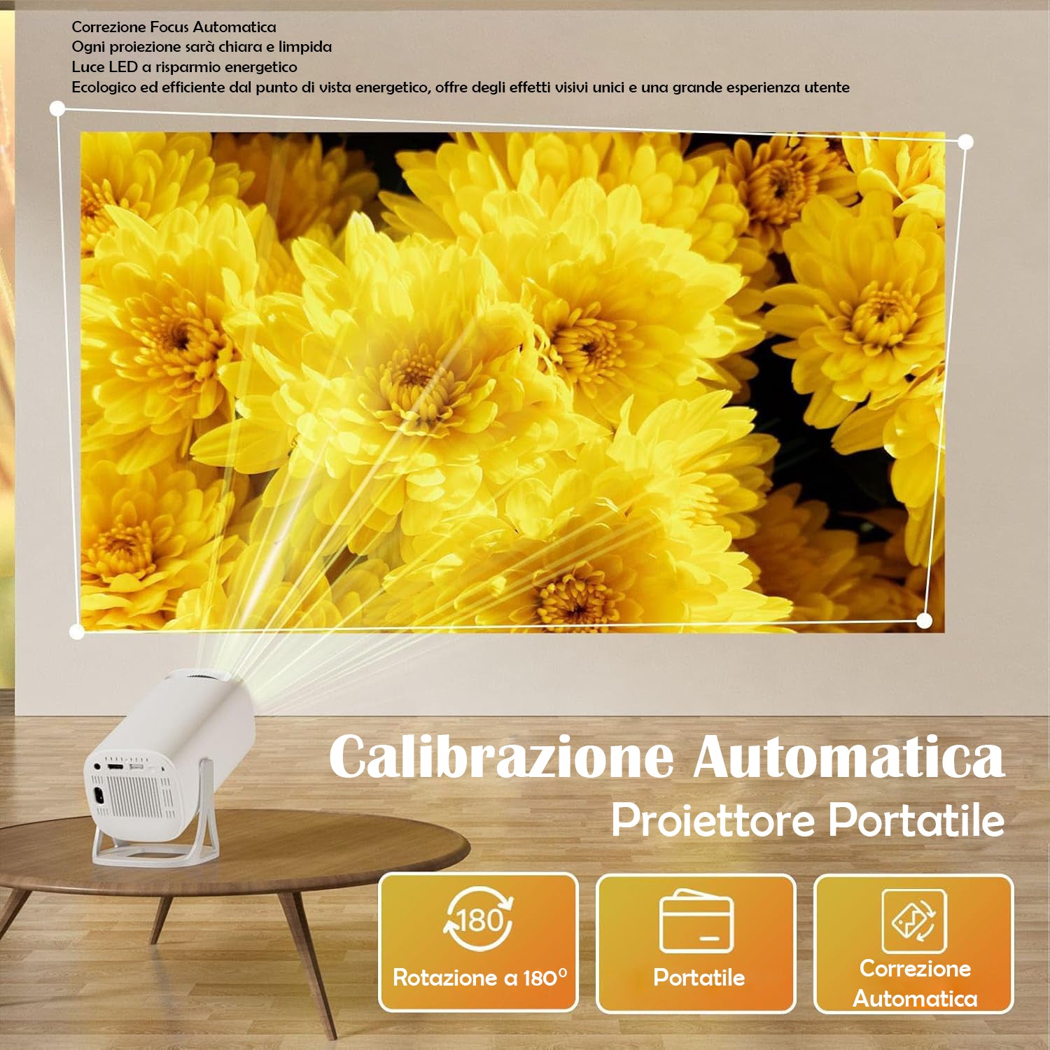 Mini proiector portabil, suport 1080P Full HD 60fps, corecție automată a distorsiunii trapezoidale, WiFi6 + Bluetooth 5.0, proiector exterior, sistem de operare Android 11.0 (șteche UE)