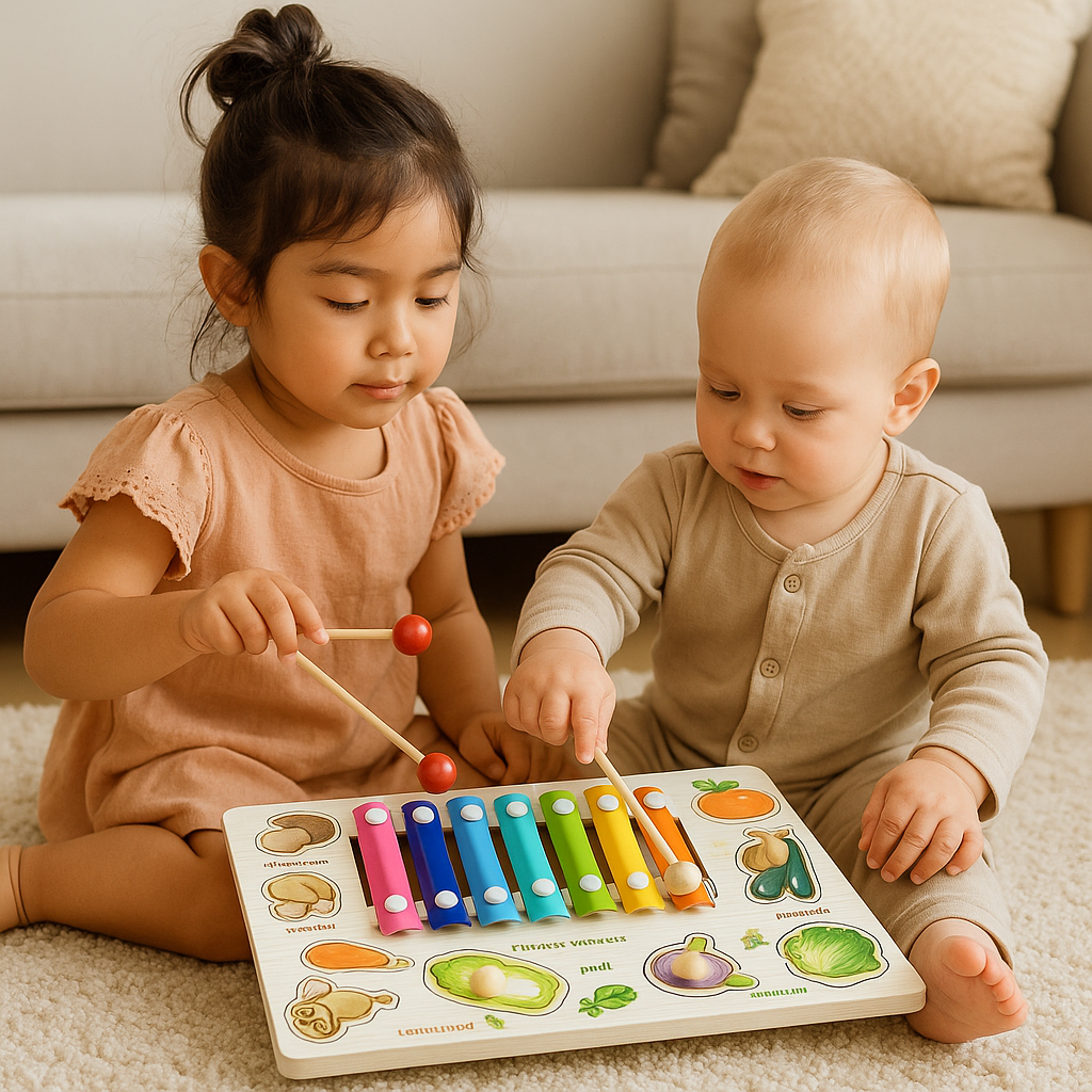 BabySymphony – Gioco Educativo in Legno 4 in 1 | Xilofono Bambini, Puzzle Montessori, Lavagnetta e Pennarello | Regalo 2+ Anni