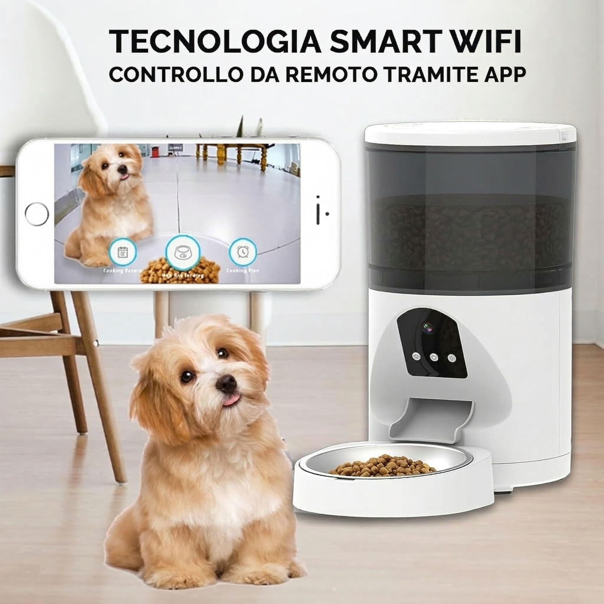Distributore Automatico di Cibo Smart per Cani e Gatti con Telecamera HD e App