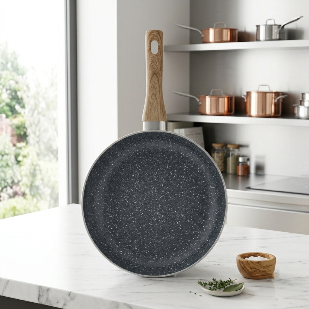 Padella Antiaderente Bavaria Ottingher 24 cm Grigio – Rivestimento Effetto Pietra, Manico Soft Touch, Induzione