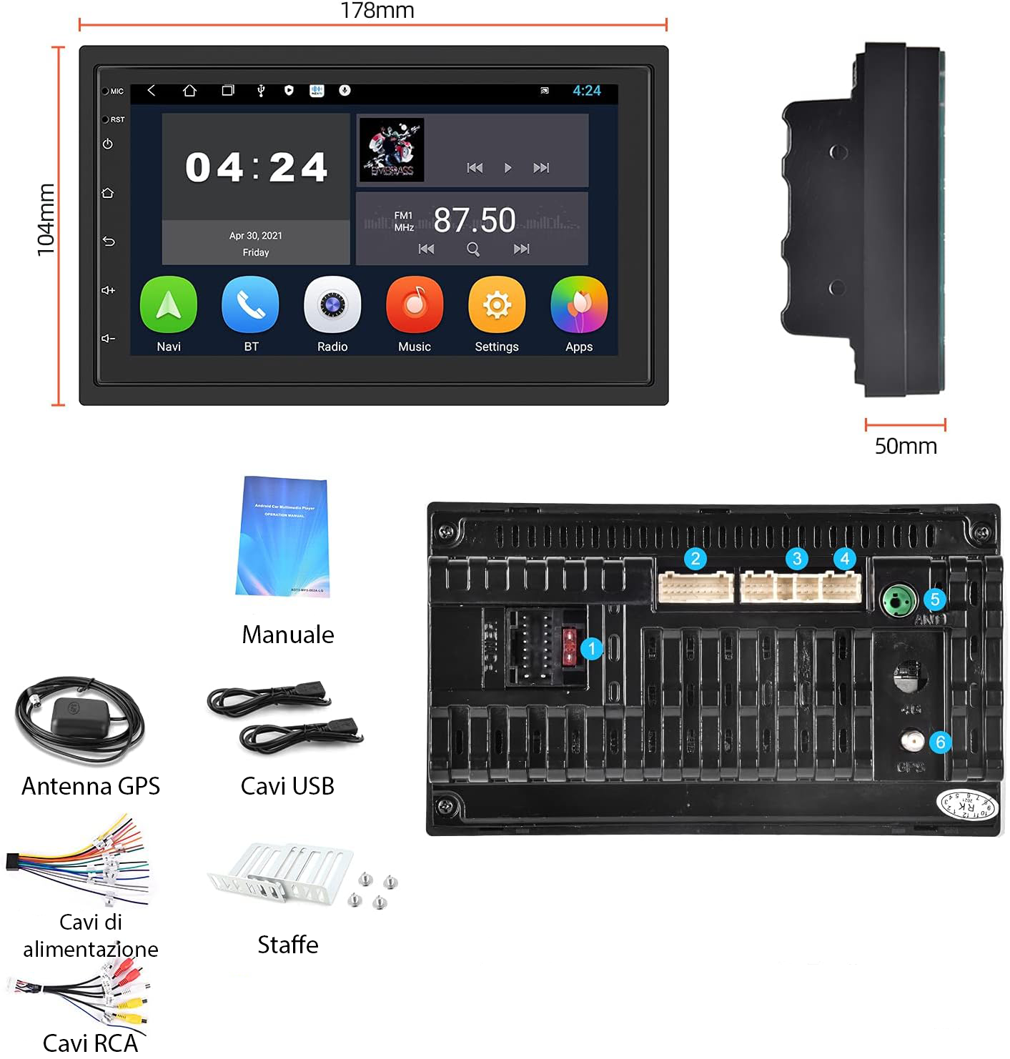 Radio auto 2 DIN cu Bluetooth, GPS/WiFi/FM, ecran tactil de 7" cu CarPlay - Android Auto