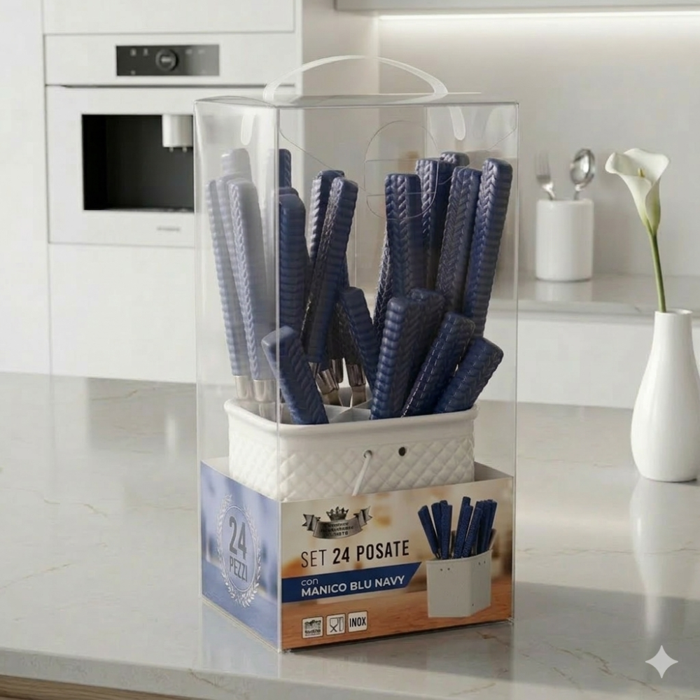 Set 24 Posate in Acciaio Inox con Manici Rosa Texturizzati Square