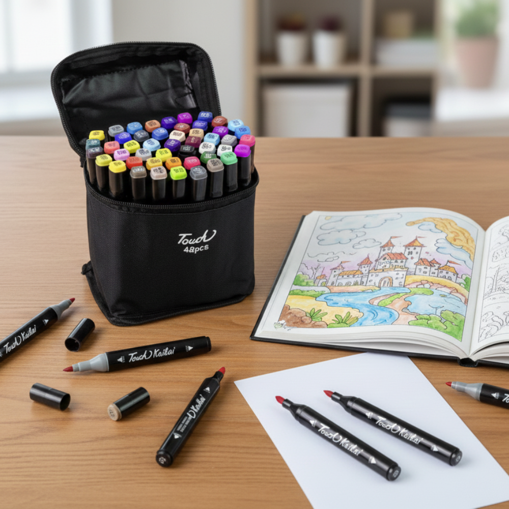 🎨 Pennarelli Marker Alcolici Professionali a Doppia Punta – Ideali per Disegno e Creatività