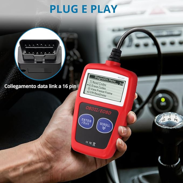 Tester OBD2 Scanner, OBDII 2 Bottoni Dispositivo Diagnostica Auto, Lettura dei codici Scanner con definizione DTC, Multilingue Strumento Diagnostica Autoveicoli