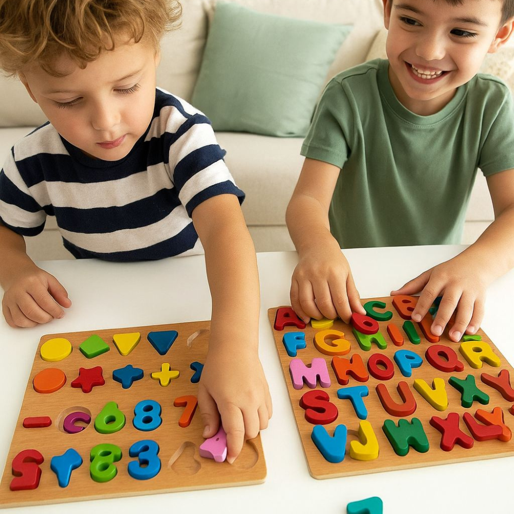 🎯 Gioco Educativo in Legno per Bambini – Puzzle Alfabeto, Numeri e Forme Montessori 2-6 Anni