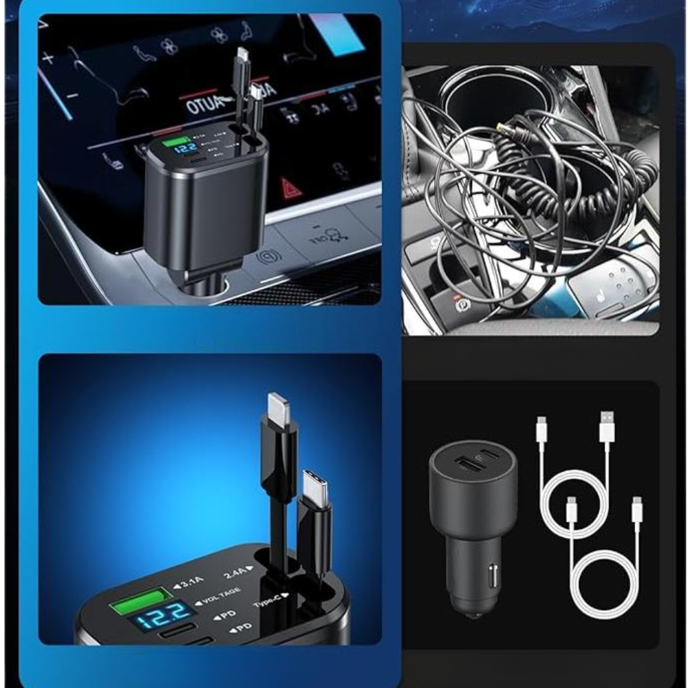 Caricatore Auto 5-in-1 Retrattile con USB