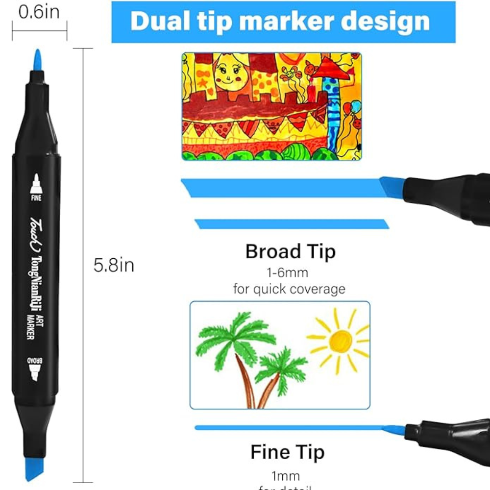 🎨 Pennarelli Marker Alcolici Professionali a Doppia Punta – Ideali per Disegno e Creatività