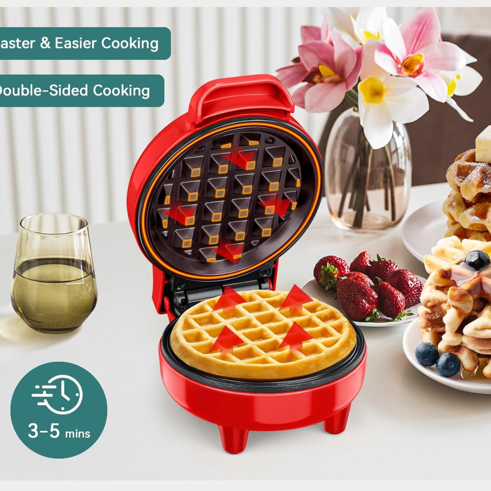 🧇 Mini Piastra per Waffle – Colazione Perfetta in Pochi Minuti! 🍓