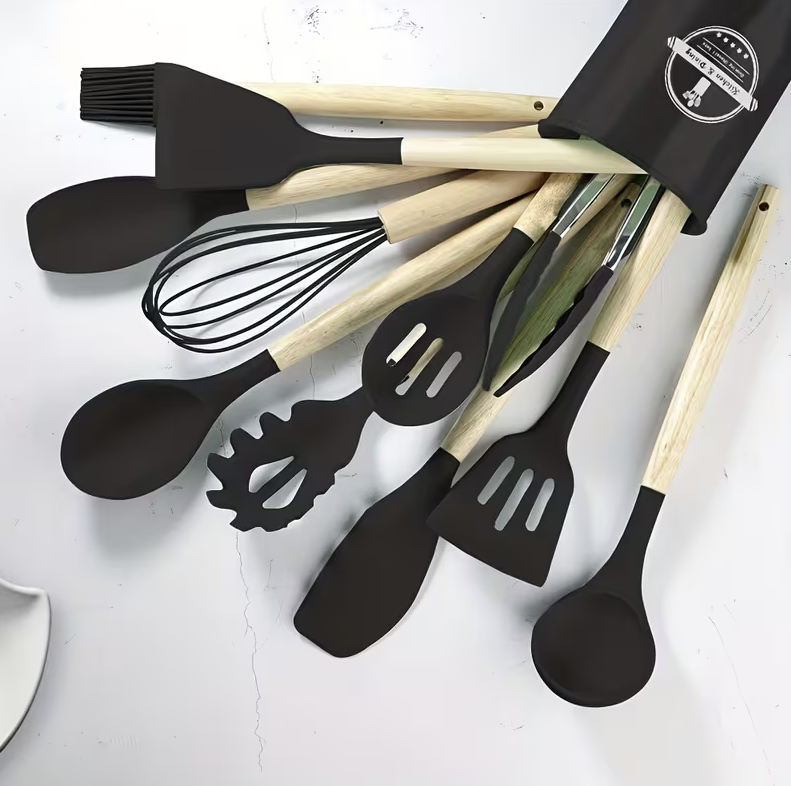 Pranski Set di utensili da cucina, 12 pezzi, in silicone, lavabili in lavastoviglie, resistenti al calore fino a 200 °C, set di spatole antiaderenti