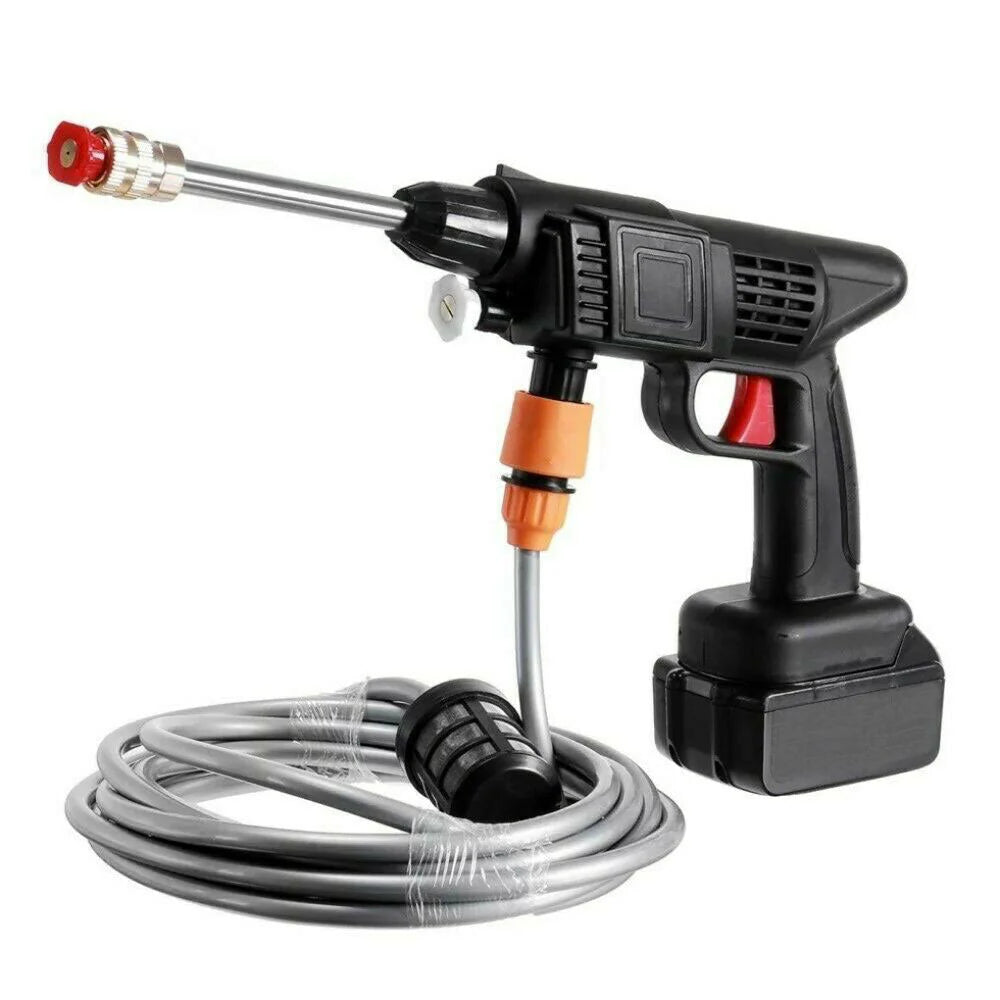 Pistol de spălat cu presiune portabil fără fir cu accesorii, 2 baterii reîncărcabile, aparat de spălat cu presiune pentru spălarea mașinilor, grădinilor, scărilor, piscinelor, mobilierului de exterior