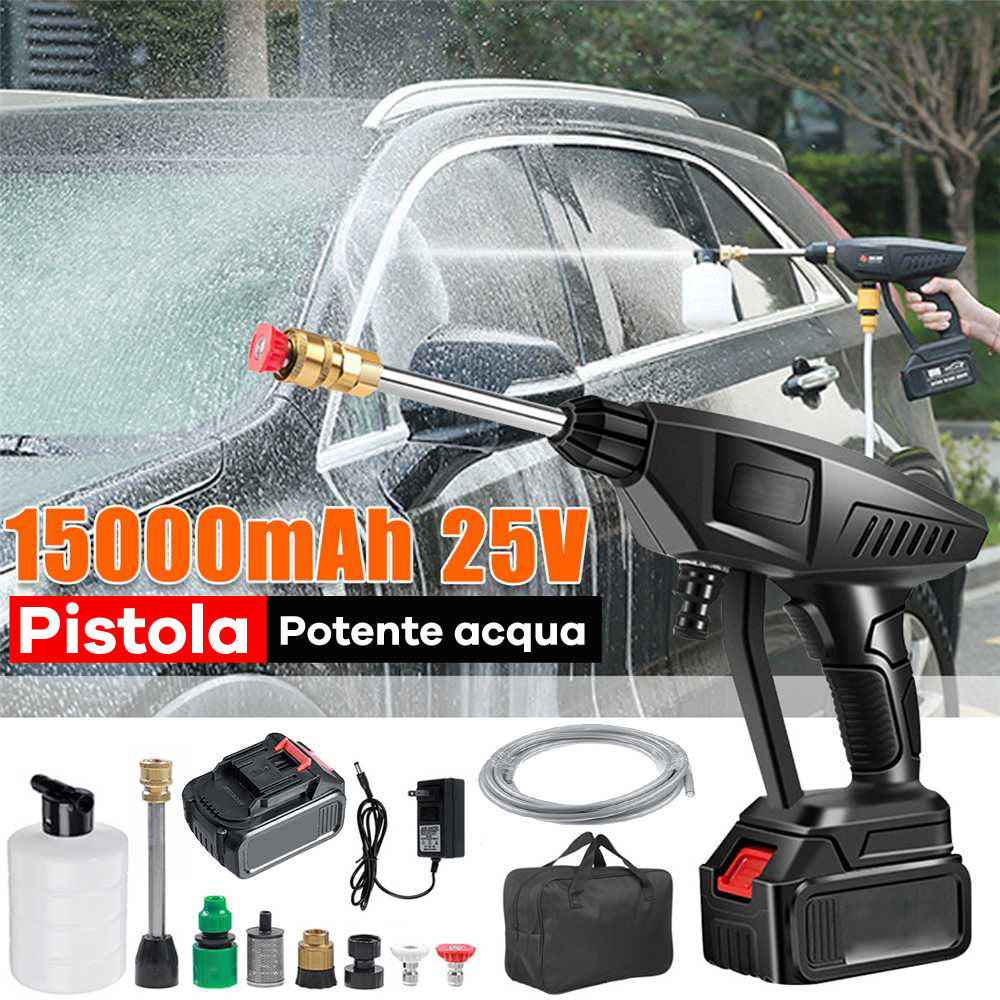 Pistol de spălat cu presiune portabil fără fir cu accesorii, 2 baterii reîncărcabile, aparat de spălat cu presiune pentru spălarea mașinilor, grădinilor, scărilor, piscinelor, mobilierului de exterior
