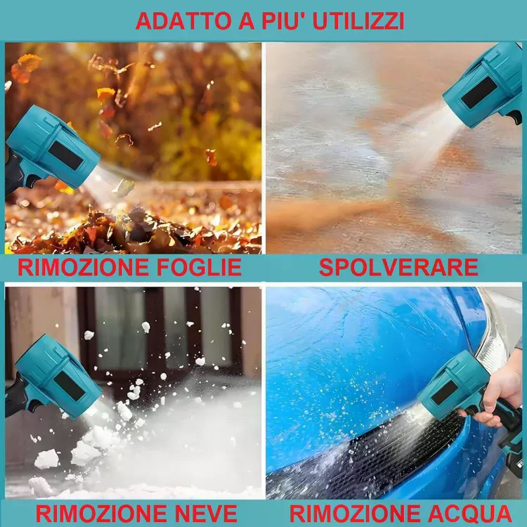 Soffiatore a Batteria Portatile 12.8V 1300mAh - Soffiatore Elettrico Ricaricabile Senza Fili Multifunzione per Foglie, Polvere, Casa, Garage, Giardino - Ricarica Cavo e Alimentatore Inclusi