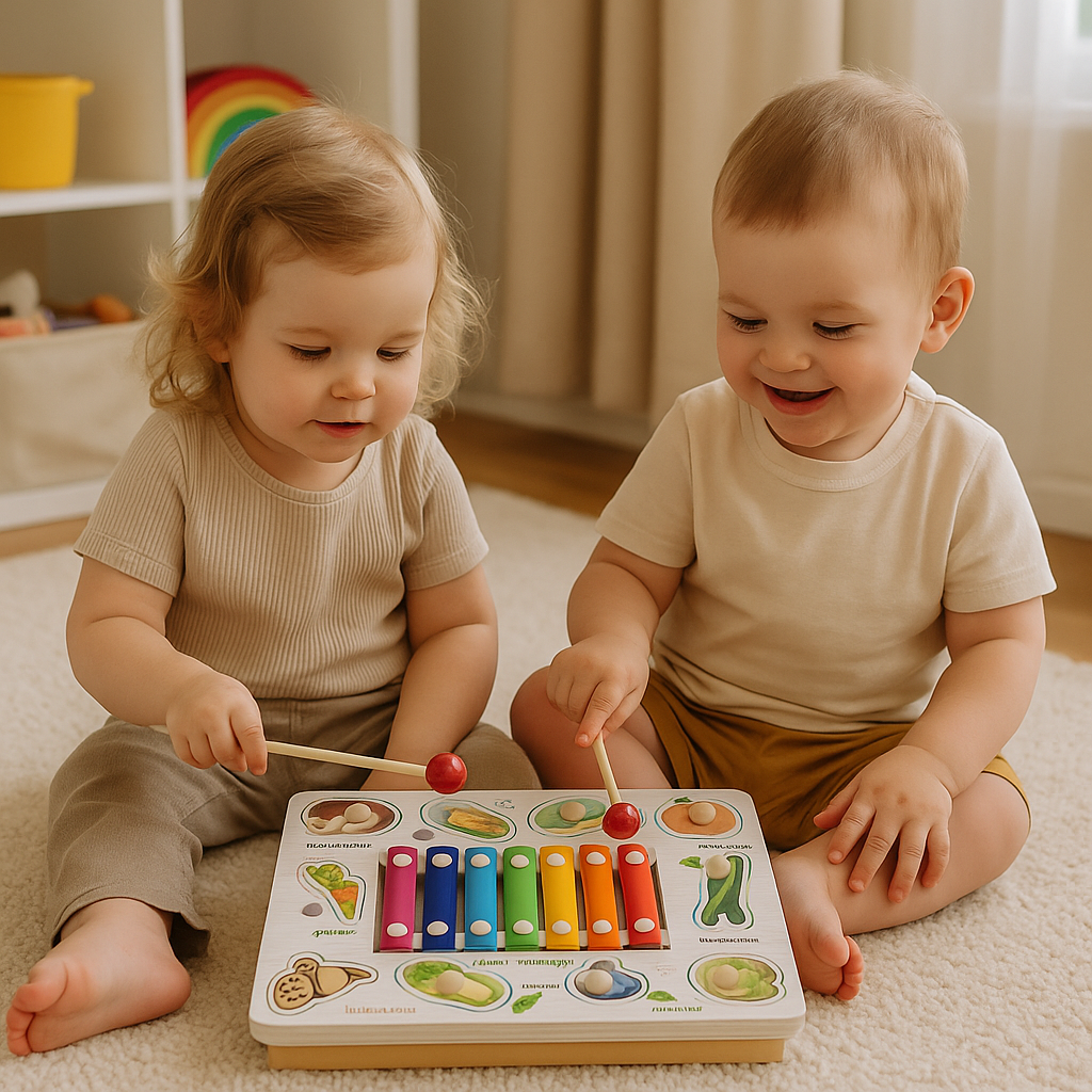 BabySymphony – Gioco Educativo in Legno 4 in 1 | Xilofono Bambini, Puzzle Montessori, Lavagnetta e Pennarello | Regalo 2+ Anni