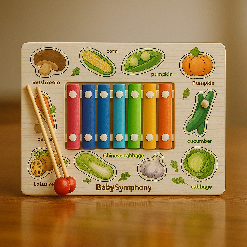 BabySymphony – Gioco Educativo in Legno 4 in 1 | Xilofono Bambini, Puzzle Montessori, Lavagnetta e Pennarello | Regalo 2+ Anni