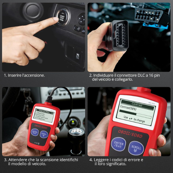 Tester OBD2 Scanner, OBDII 2 Bottoni Dispositivo Diagnostica Auto, Lettura dei codici Scanner con definizione DTC,  Multilingue Strumento Diagnostica Autoveicoli