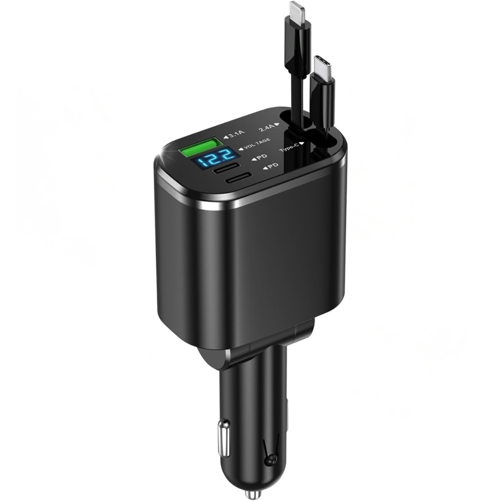 Caricatore Auto 5-in-1 Retrattile con USB