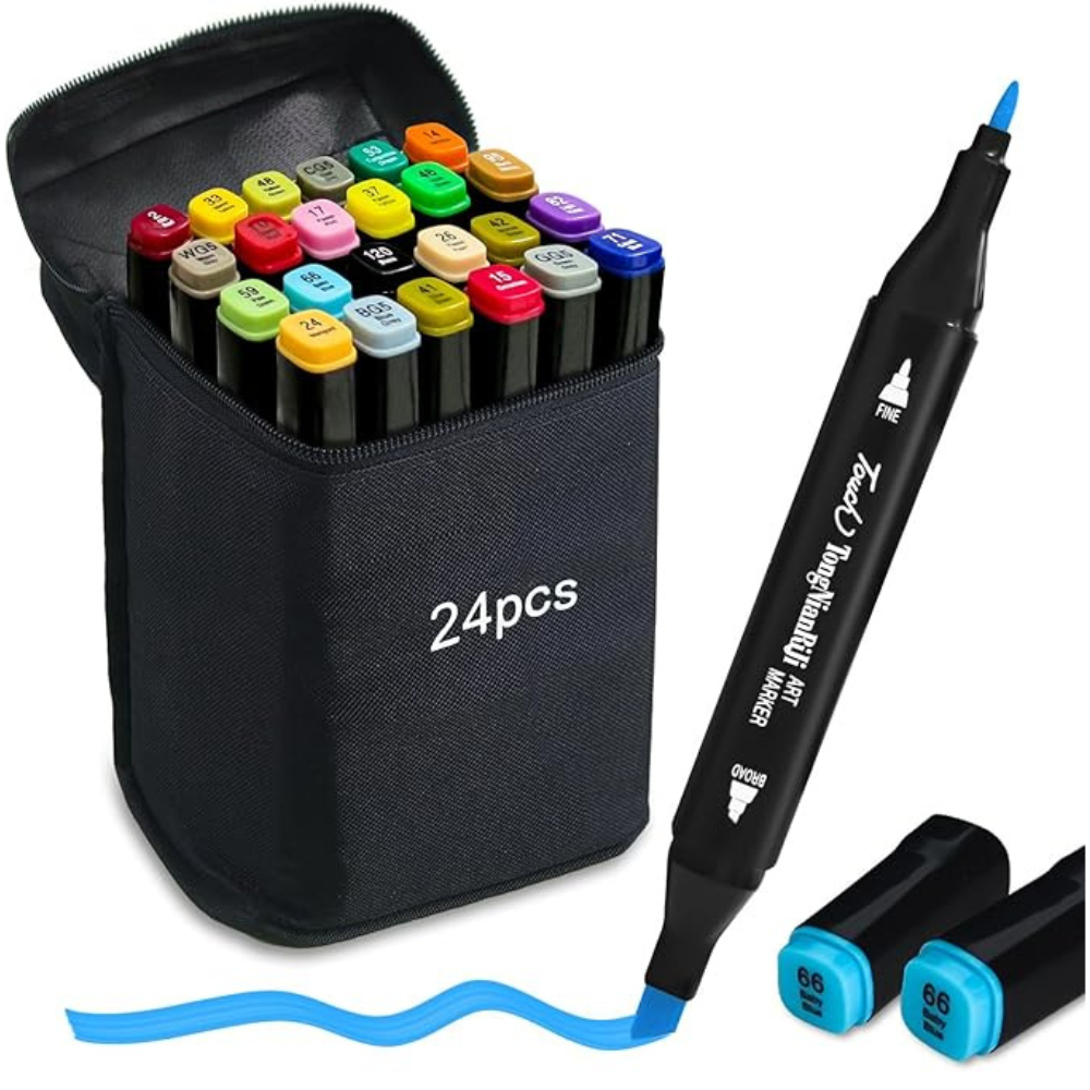 🎨 Pennarelli Marker Alcolici Professionali a Doppia Punta – Ideali per Disegno e Creatività